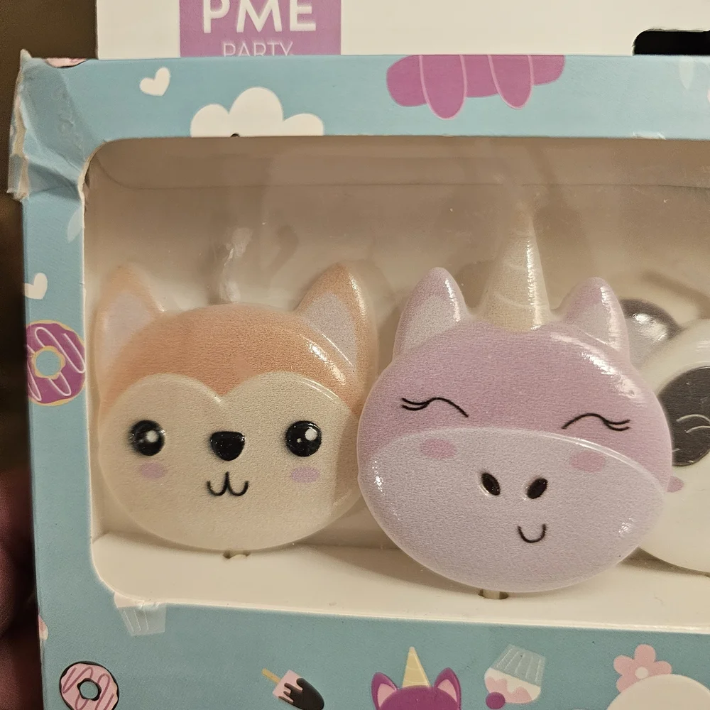 Recollections Pink Sparkly Butterflies & Kawaii Pals Candle Set - Pink and White